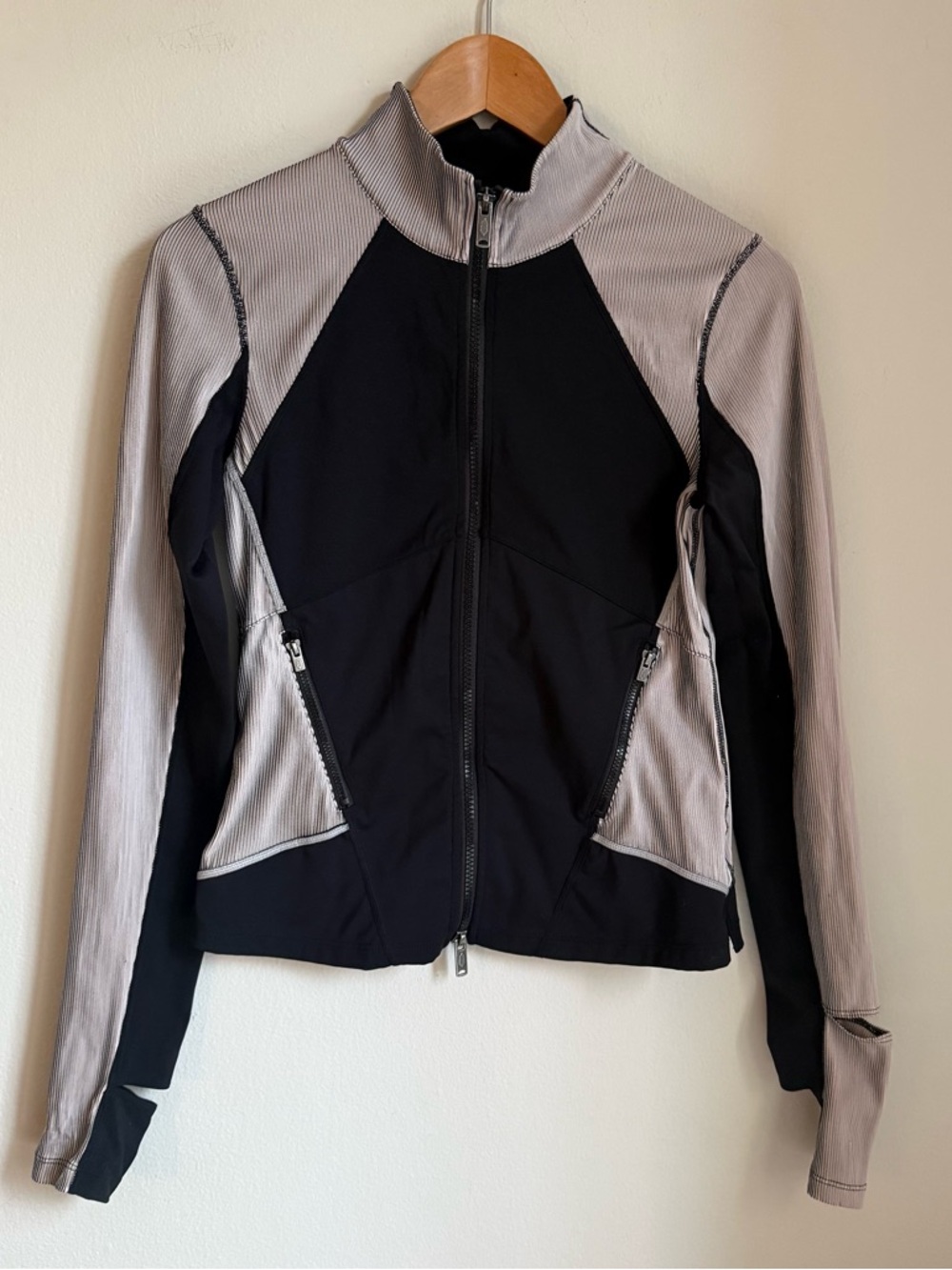 FP Movement Free People Jacket Zip Black Grey Ribbed Mock Neck Size M